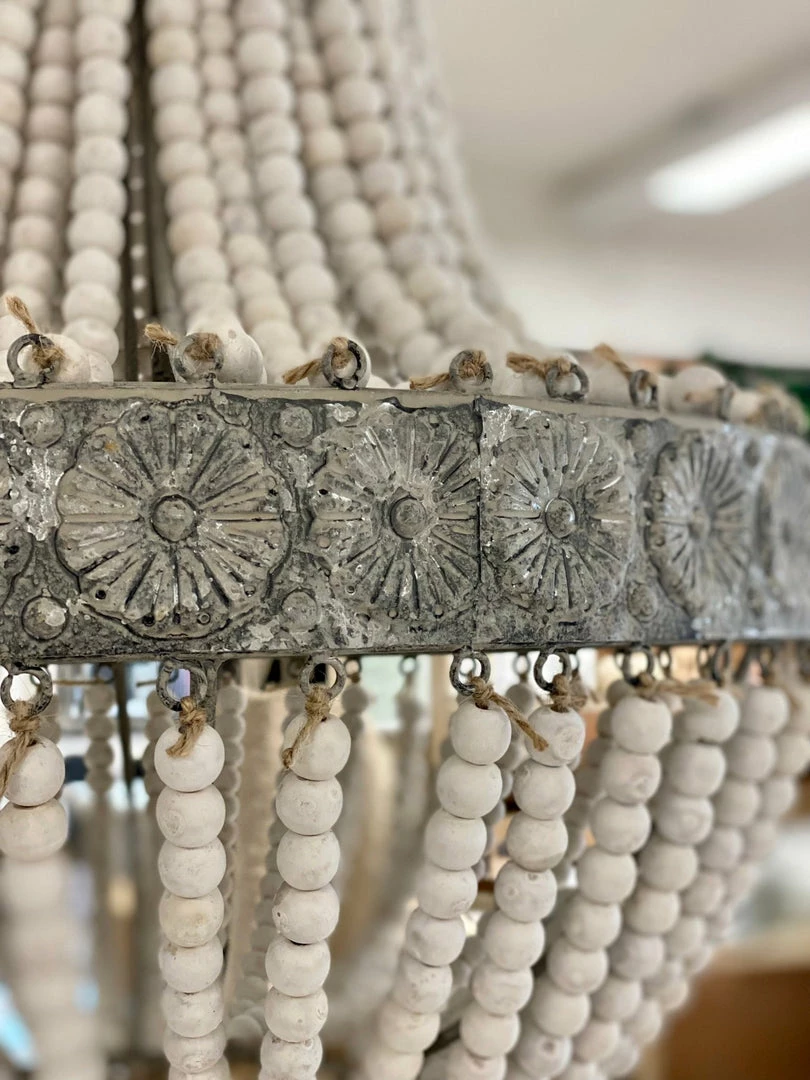 Best deal ⭐ The Grey Works Alicia White Beaded Chandelier With Grey Antiqued Metal Work 🥰 9 The Grey Works Alicia White Beaded Chandelier With Grey Antiqued Metal Work