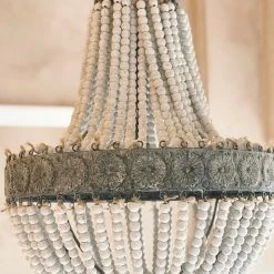 The Grey Works Alicia White Beaded Chandelier With Grey Antiqued Metal Work