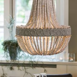 The Grey Works Alicia White Beaded Chandelier With Grey Antiqued Metal Work