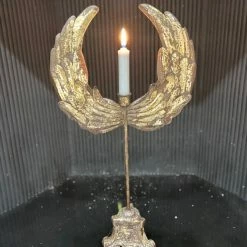 The Grey Works Angel Wing Candle Holder In Antiqued Gold Finish