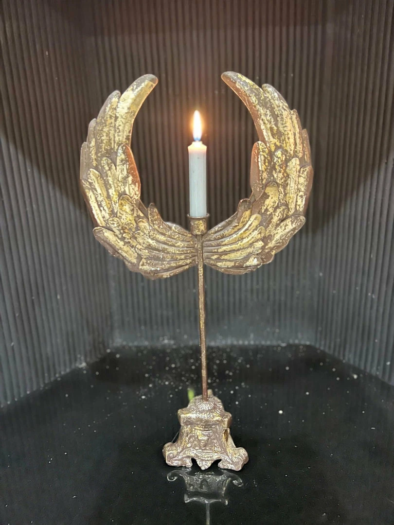 New ๐งจ The Grey Works Angel Wing Candle Holder In Antiqued Gold Finish โ 3 The Grey Works Angel Wing Candle Holder In Antiqued Gold Finish