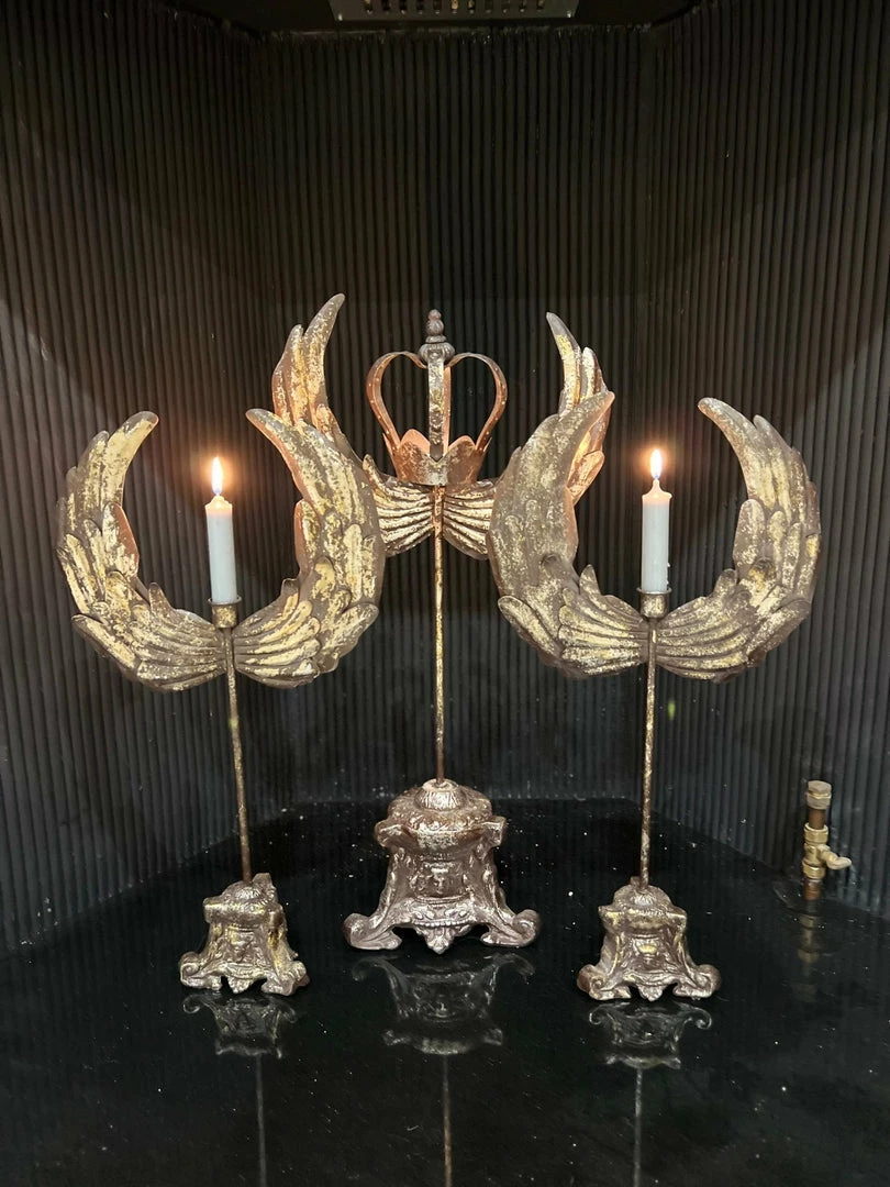 New ๐งจ The Grey Works Angel Wing Candle Holder In Antiqued Gold Finish โ 4 The Grey Works Angel Wing Candle Holder In Antiqued Gold Finish