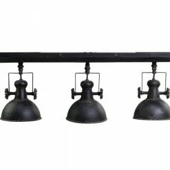 The Grey Works Black Antiqued Industrial Style Triple Spot Metal Light In Lighting