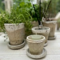 The Grey Works Pots & Planters Antiqued Whitestone Plant Pot And Saucer - Small