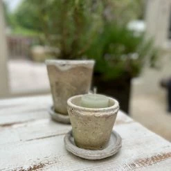 The Grey Works Pots & Planters Antiqued Whitestone Plant Pot And Saucer - Small