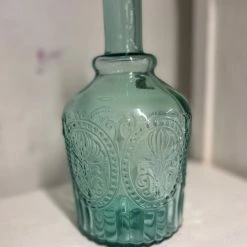 The Grey Works Aqua Green Glass Fleur De Lys Carafe