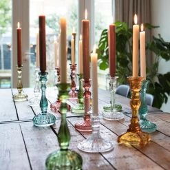 The Grey Works Art Deco Glass Candlestick-Clear