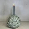 The Grey Works Ceramic Artichoke Candle Holder In Sage Green Homewares