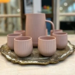 The Grey Works Homewares Ceramic Linear Jug In Blush Pink