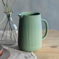 The Grey Works Homewares Ceramic Linear Jug In Rosemary