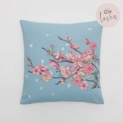 Elizabeth Scarlett Cushions Cherry Blossom Blue Cotton Cushion