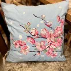Elizabeth Scarlett Cushions Cherry Blossom Blue Cotton Cushion