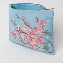 Elizabeth Scarlett Cherry Blossom Cotton Maxi Pouch In Blue Accessories