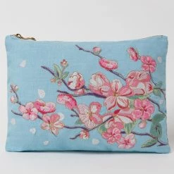 Elizabeth Scarlett Cherry Blossom Cotton Maxi Pouch In Blue Accessories