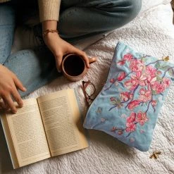 Elizabeth Scarlett Cherry Blossom Cotton Maxi Pouch In Blue Accessories