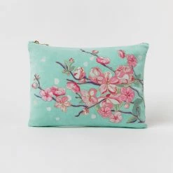 Elizabeth Scarlett Accessories Cherry Blossom Velvet Maxi Pouch In Mint Velvet
