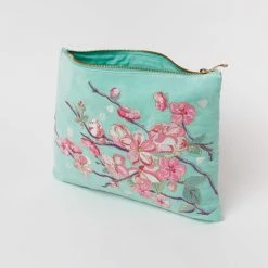 Elizabeth Scarlett Accessories Cherry Blossom Velvet Maxi Pouch In Mint Velvet