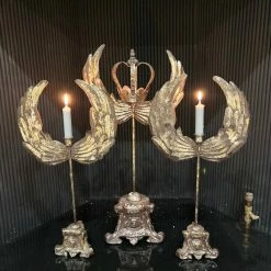 The Grey Works Crown & Angel Wing Candle Holder In Antiqued Gold Finish Christmas Sale