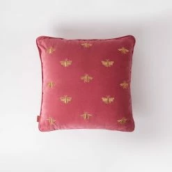 Elizabeth Scarlett Dusky Pink Honey Bee Velvet Cushion