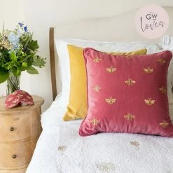 Elizabeth Scarlett Dusky Pink Honey Bee Velvet Cushion