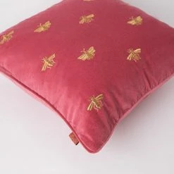Elizabeth Scarlett Dusky Pink Honey Bee Velvet Cushion