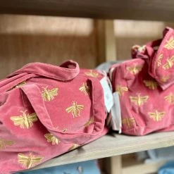 Elizabeth Scarlett Dusky Pink Honey Bee Velvet Day Bag Accessories
