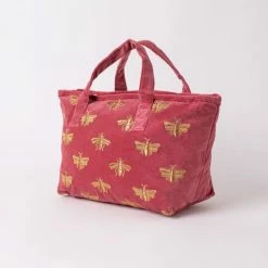 Elizabeth Scarlett Dusky Pink Honey Bee Velvet Day Bag Accessories