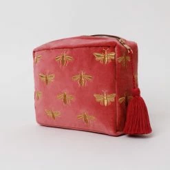 Elizabeth Scarlett Dusky Pink Honey Bee Velvet Wash Bag