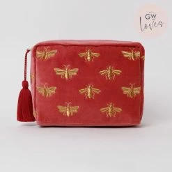 Elizabeth Scarlett Dusky Pink Honey Bee Velvet Wash Bag