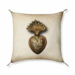 Boncoeurs Ex Voto Antiqued Gold Flamed Heart Cushion
