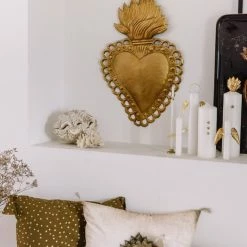 Boncoeurs Ex Voto Antiqued Gold Flamed Heart Cushion