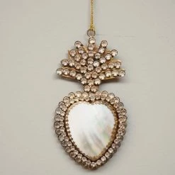 The Grey Works Deco Objects Ex Voto Hanging Heart Box With Pearl And Glass Beading