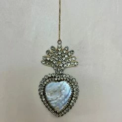 The Grey Works Deco Objects Ex Voto Hanging Heart Box With Pearl And Glass Beading