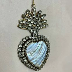 The Grey Works Deco Objects Ex Voto Hanging Heart Box With Pearl And Glass Beading