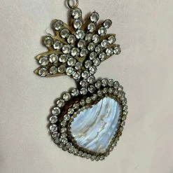 The Grey Works Deco Objects Ex Voto Hanging Heart Box With Pearl And Glass Beading