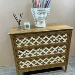 The Grey Works Furniture Fleur Chest Of Drawers In Pale Wood With White Detailing