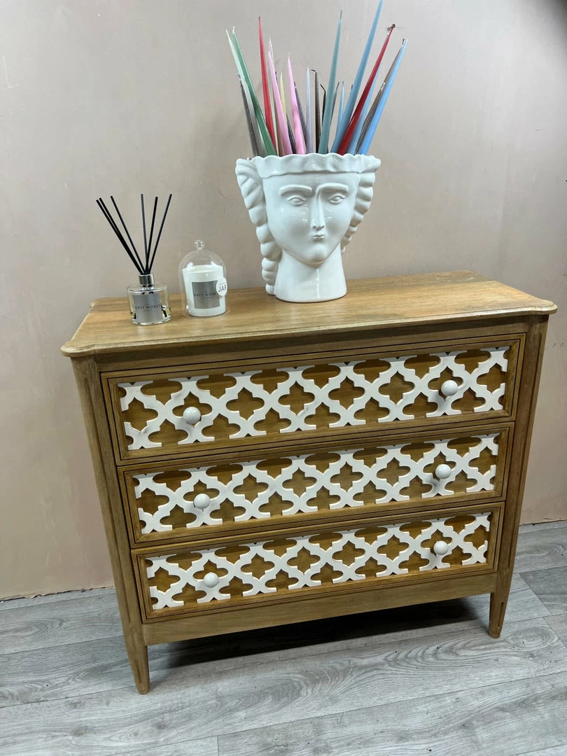 Brand new ๐ The Grey Works Furniture Fleur Chest Of Drawers In Pale Wood With White Detailing ๐คฉ 4 The Grey Works Furniture Fleur Chest Of Drawers In Pale Wood With White Detailing