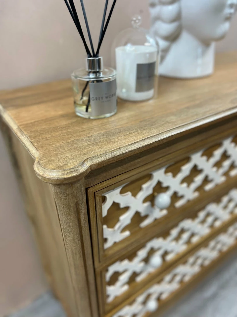 Brand new ๐ The Grey Works Furniture Fleur Chest Of Drawers In Pale Wood With White Detailing ๐คฉ 5 The Grey Works Furniture Fleur Chest Of Drawers In Pale Wood With White Detailing