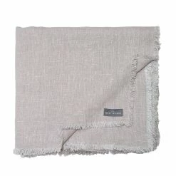 The Grey Works Frayed Edge French Linen Tablecloth Or Throw In Pale Grey