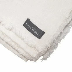 The Grey Works Frayed Edge French Linen Tablecloth Or Throw - White Homewares