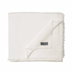 The Grey Works Frayed Edge French Linen Tablecloth Or Throw - White Homewares