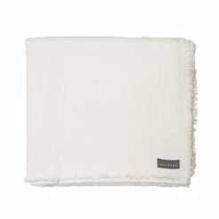 The Grey Works Frayed Edge French Linen Tablecloth Or Throw - White Homewares