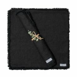 The Grey Works Frayed Edge Linen Napkin - Black Homewares