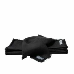 The Grey Works Frayed Edge Linen Napkin - Black Homewares