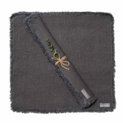 The Grey Works Frayed Edge Linen Napkin - Charcoal Grey Homewares