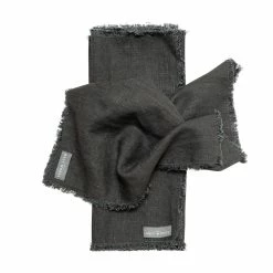 The Grey Works Frayed Edge Linen Napkin - Charcoal Grey Homewares