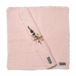 The Grey Works Homewares Frayed Edge Linen Napkin - Light Pink