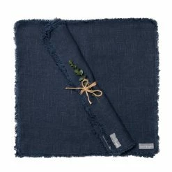 The Grey Works Frayed Edge Linen Napkin - Navy Homewares