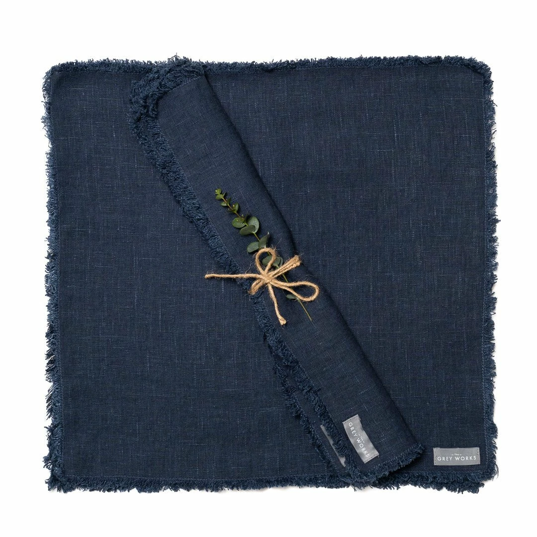 Budget ✨ The Grey Works Frayed Edge Linen Napkin - Navy Homewares 🎁 3 The Grey Works Frayed Edge Linen Napkin - Navy Homewares