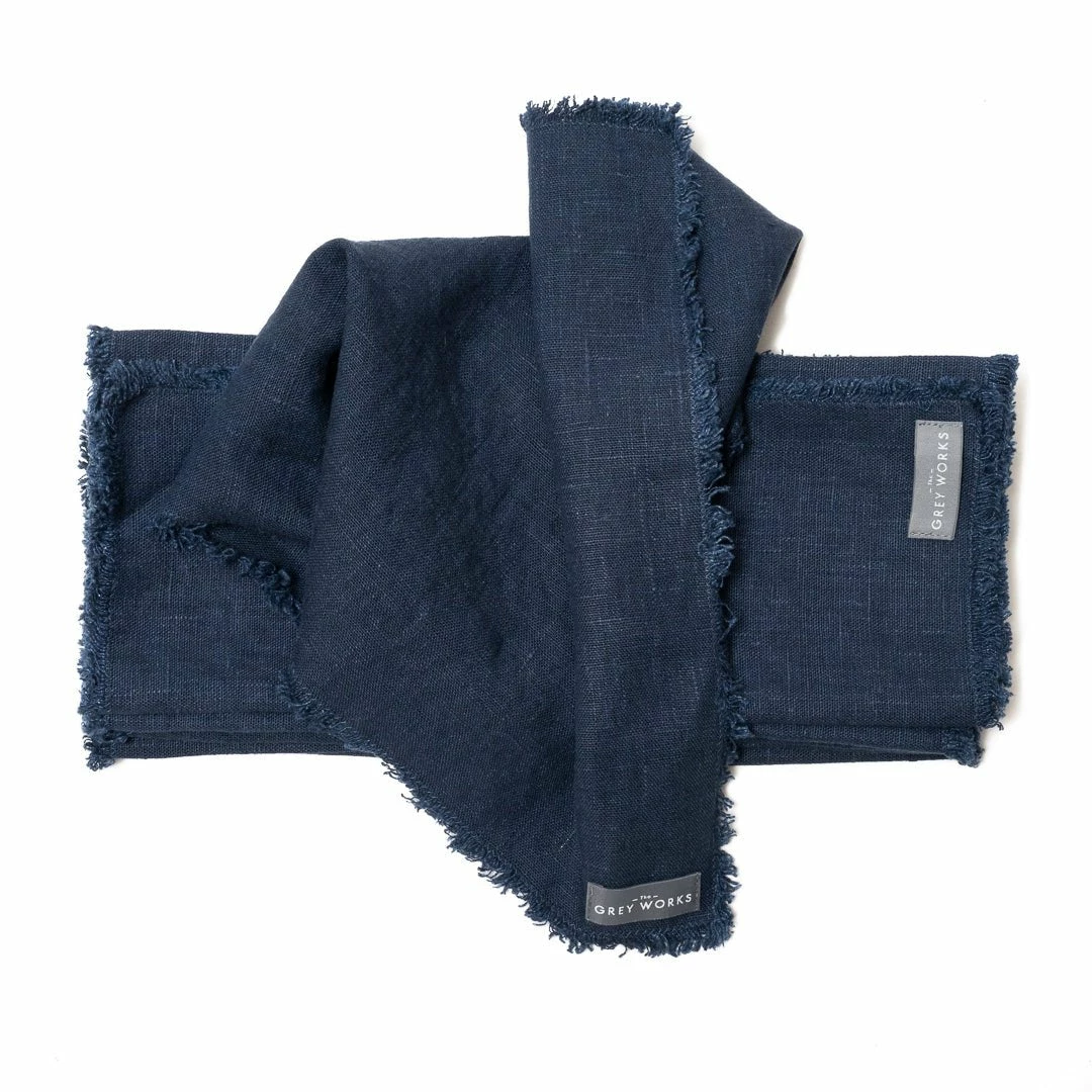 Budget ✨ The Grey Works Frayed Edge Linen Napkin - Navy Homewares 🎁 4 The Grey Works Frayed Edge Linen Napkin - Navy Homewares